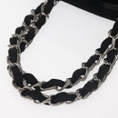 CHANEL Ketten-Umhängetasche Baumwolle Schwarz Silber CC Auth 142754-7