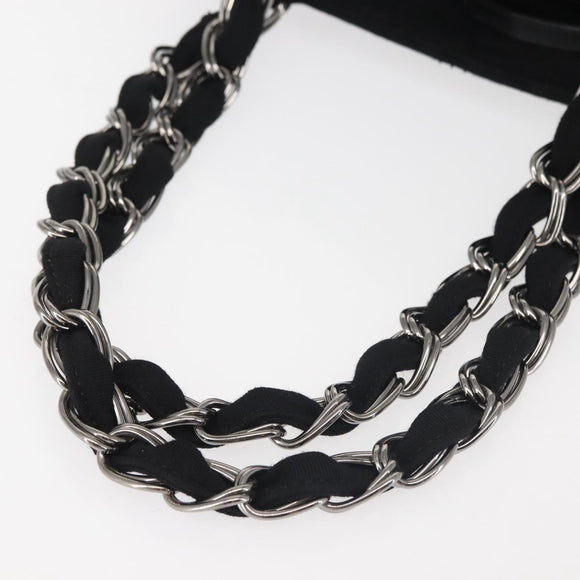 CHANEL Ketten-Umhängetasche Baumwolle Schwarz Silber CC Auth 142754