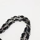 CHANEL Ketten-Umhängetasche Baumwolle Schwarz Silber CC Auth 142754-14