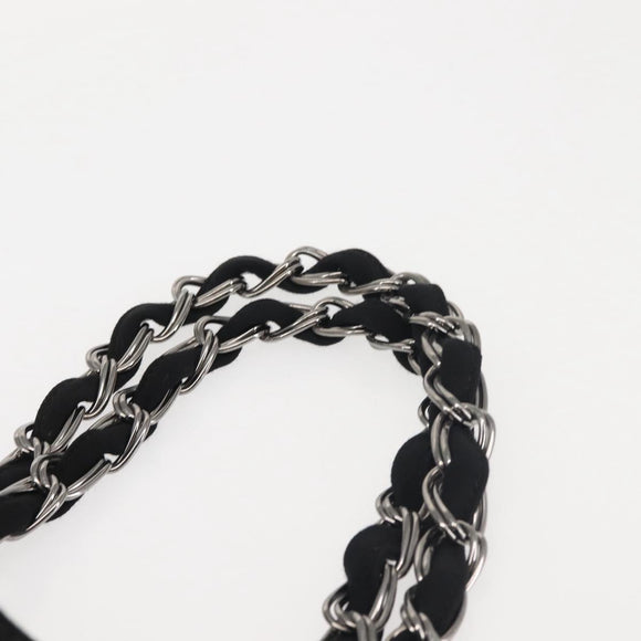 CHANEL Ketten-Umhängetasche Baumwolle Schwarz Silber CC Auth 142754