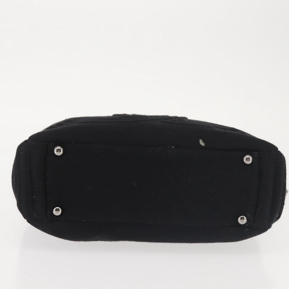 CHANEL Ketten-Umhängetasche Baumwolle Schwarz Silber CC Auth 142754