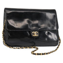 CHANEL Chain Shoulder Bag Patent leather Black Gold CC Auth 142755-1