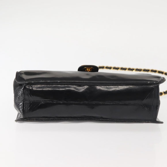 CHANEL Chain Shoulder Bag Patent leather Black Gold CC Auth 142755