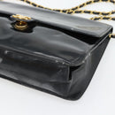 CHANEL Ketting Schoudertas Lakleer Zwart Goud CC Auth 142755-6