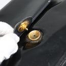 CHANEL Ketting Schoudertas Lakleer Zwart Goud CC Auth 142755-18