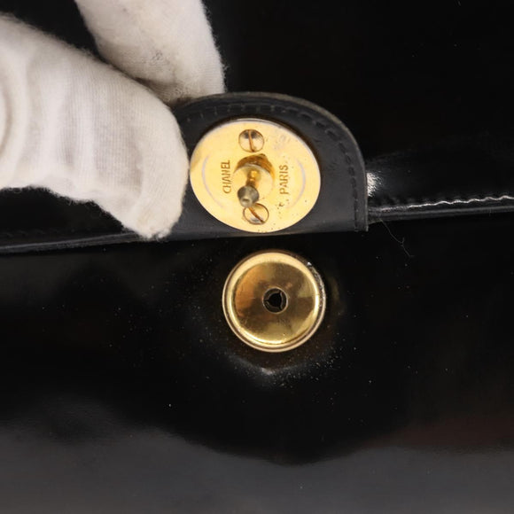 CHANEL Chain Shoulder Bag Patent leather Black Gold CC Auth 142755