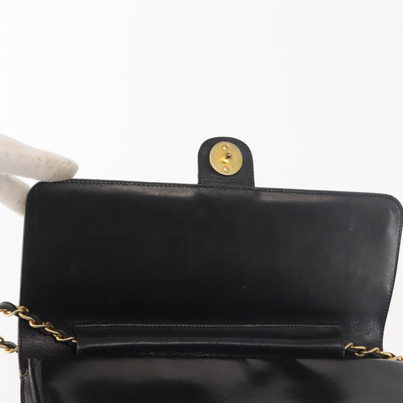 CHANEL Chain Shoulder Bag Patent leather Black Gold CC Auth 142755