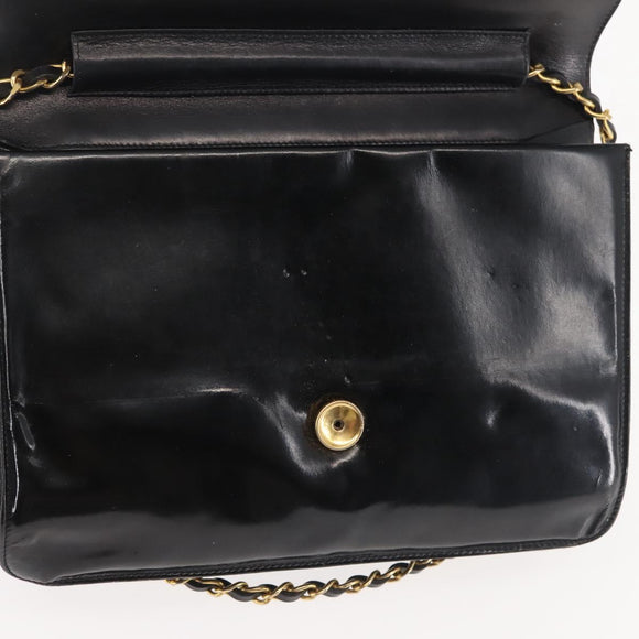 CHANEL Chain Shoulder Bag Patent leather Black Gold CC Auth 142755