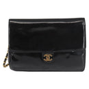 CHANEL Chain Shoulder Bag Patent leather Black Gold CC Auth 142755-13