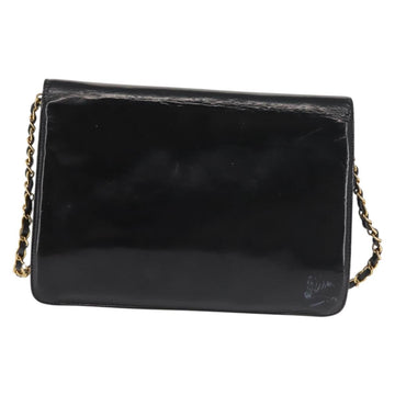 CHANEL Chain Shoulder Bag Patent leather Black Gold CC Auth 142755 - 0
