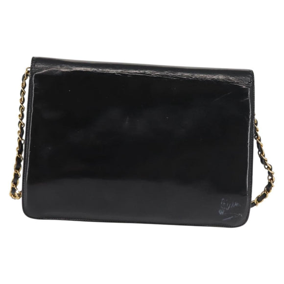 CHANEL Chain Shoulder Bag Patent leather Black Gold CC Auth 142755