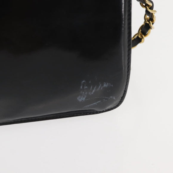 CHANEL Chain Shoulder Bag Patent leather Black Gold CC Auth 142755