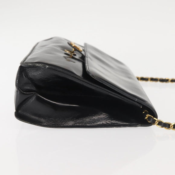 CHANEL Chain Shoulder Bag Patent leather Black Gold CC Auth 142755