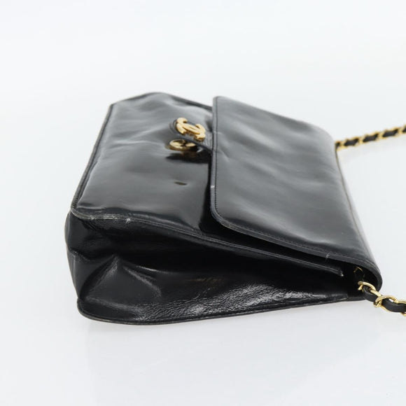 CHANEL Ketting Schoudertas Lakleer Zwart Goud CC Auth 142755