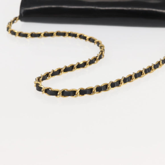 CHANEL Chain Shoulder Bag Patent leather Black Gold CC Auth 142755