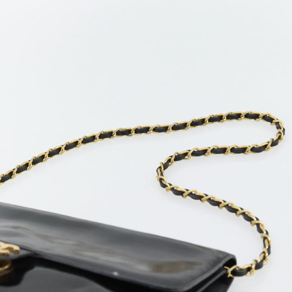 CHANEL Ketting Schoudertas Lakleer Zwart Goud CC Auth 142755