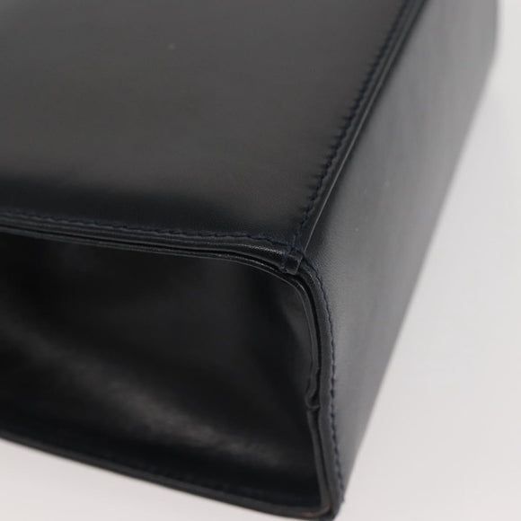 Salvatore Ferragamo Vala Hand Bag Leather Navy Gold Auth 142756