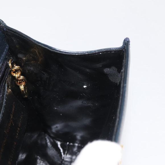 Salvatore Ferragamo Vala Hand Bag Leather Navy Gold Auth 142756