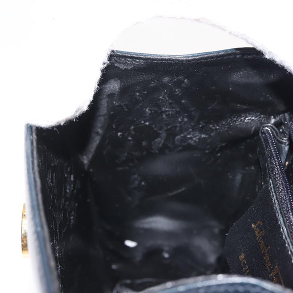 Salvatore Ferragamo Vala Hand Bag Leather Navy Gold Auth 142756