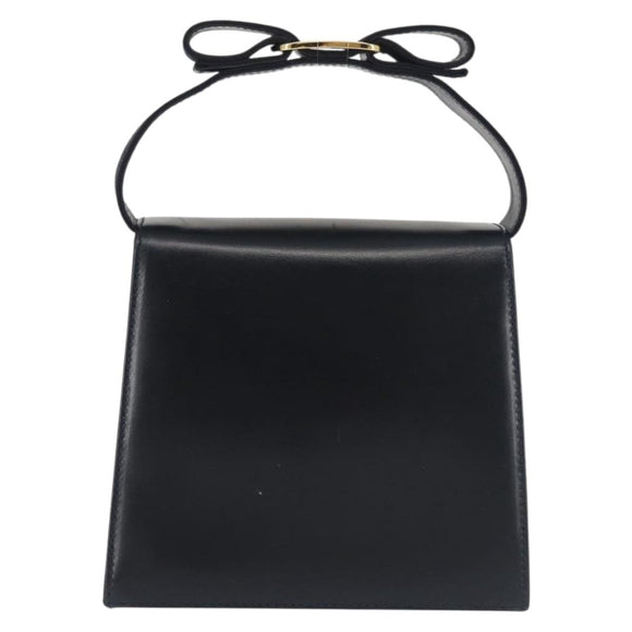 Salvatore Ferragamo Vala Hand Bag Leather Navy Gold Auth 142756