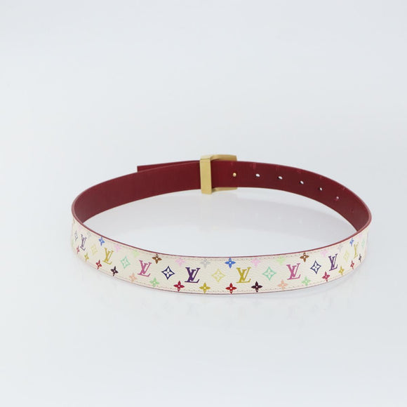LOUIS VUITTON Monogram Multicolor Ceinture LV Cut Belt 35.8"" White Auth 142762
