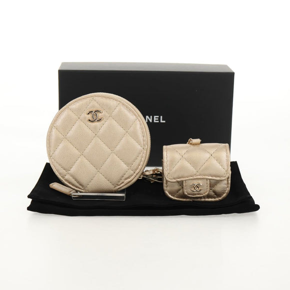 CHANEL Matelasse AirPods Case & Coin Purse 2024 Year Gift Gold CC Auth 142763M