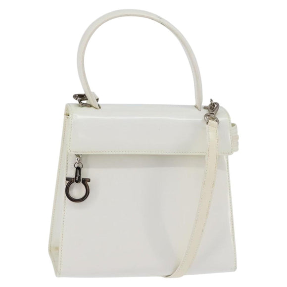 Salvatore Ferragamo Gancini Hand Bag Patent leather 2way White Auth 142795