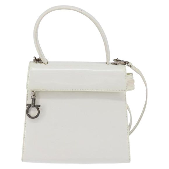 Salvatore Ferragamo Gancini Hand Bag Patent leather 2way White Auth 142795