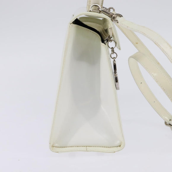 Salvatore Ferragamo Gancini Hand Bag Patent leather 2way White Auth 142795