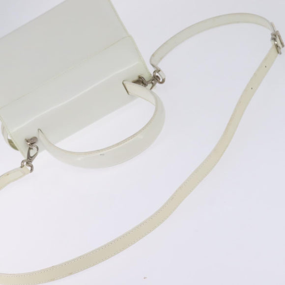 Salvatore Ferragamo Gancini Hand Bag Patent leather 2way White Auth 142795