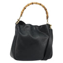 GUCCI Bamboo Shoulder Bag Leather 2way Black Gold 001 1638 Auth 142796-1