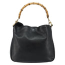 GUCCI Bamboo Shoulder Bag Leather 2way Black Gold 001 1638 Auth 142796-2