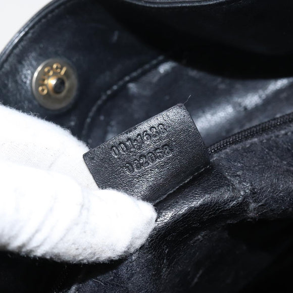 GUCCI Bamboo Shoulder Bag Leather 2way Black Gold 001 1638 Auth 142796