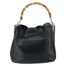 GUCCI Bamboo Shoulder Bag Leather 2way Black Gold 001 1638 Auth 142796-3