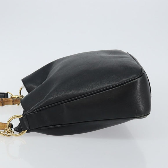 GUCCI Bamboo Shoulder Bag Leather 2way Black Gold 001 1638 Auth 142796