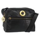 CELINE Schoudertas Leer Zwart Goud Auth 142797-1