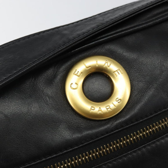 CELINE Schoudertas Leer Zwart Goud Auth 142797
