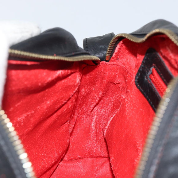 CELINE Shoulder Bag Leather Black Gold Auth 142797