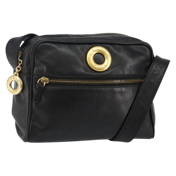 CELINE Shoulder Bag Leather Black Gold Auth 142797