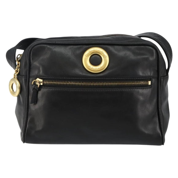 CELINE Shoulder Bag Leather Black Gold Auth 142797