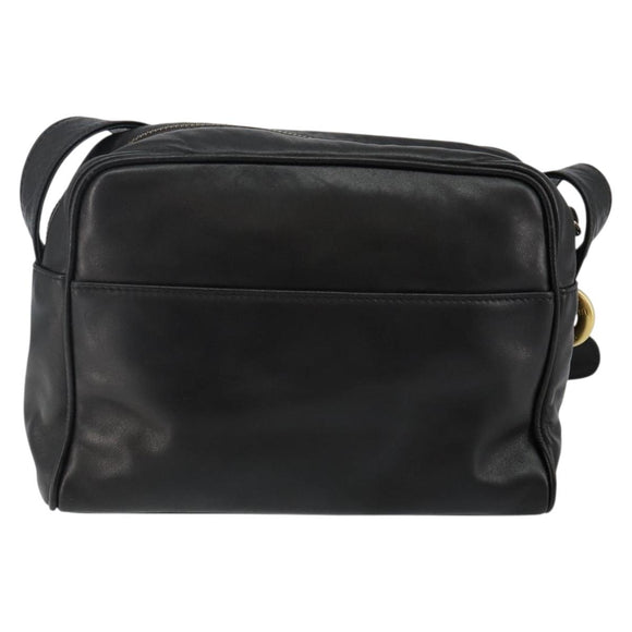 CELINE Schoudertas Leer Zwart Goud Auth 142797
