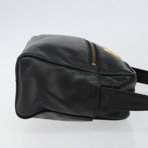 CELINE Schoudertas Leer Zwart Goud Auth 142797