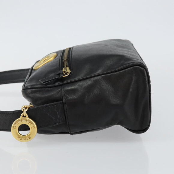 CELINE Schoudertas Leer Zwart Goud Auth 142797