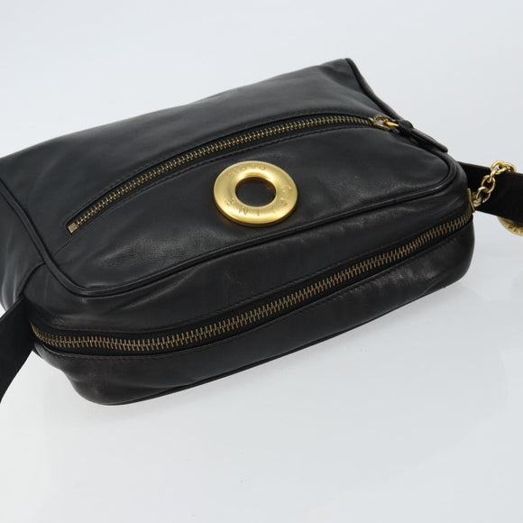 CELINE Schoudertas Leer Zwart Goud Auth 142797