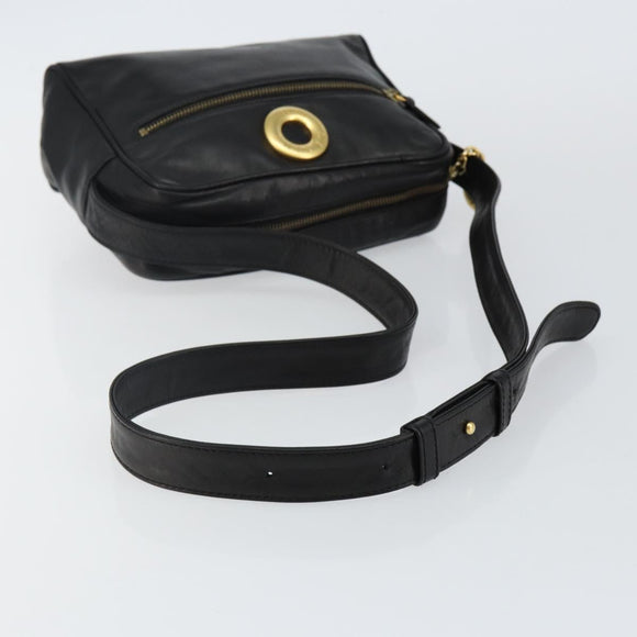CELINE Schoudertas Leer Zwart Goud Auth 142797