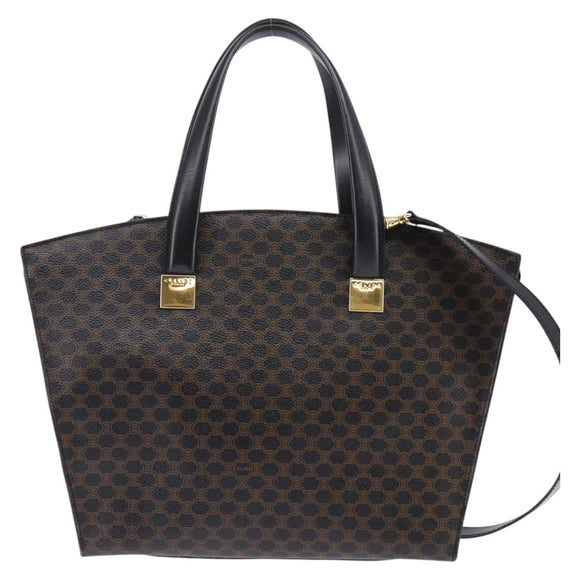 CELINE Macadam Canvas Tote Bag PVC Leather 2way Black Gold Auth 142799