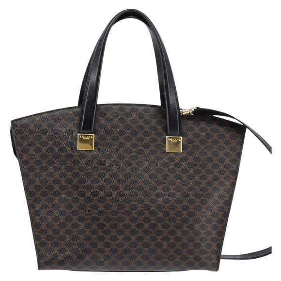 CELINE Macadam Canvas Tote Bag PVC Leather 2way Black Gold Auth 142799