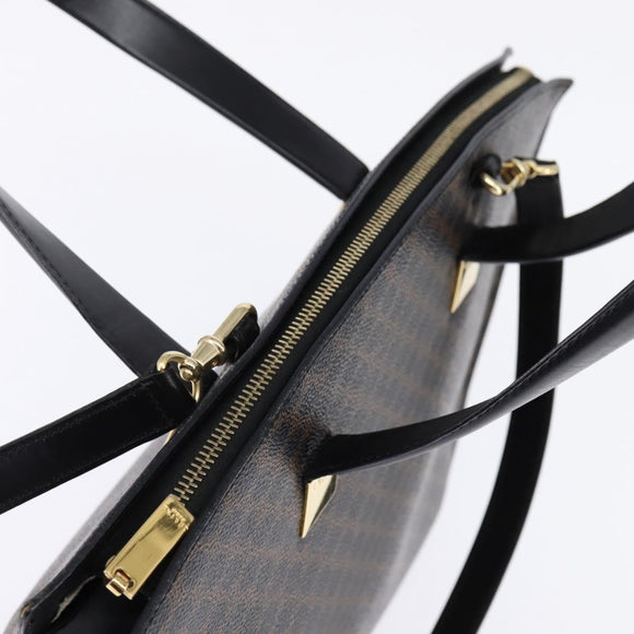 CELINE Macadam Canvas Tote Bag PVC Leather 2way Black Gold Auth 142799