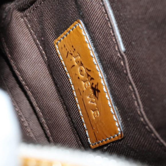 LOEWE Anagram Shoulder Bag Enamel Brown Silver Auth 142804