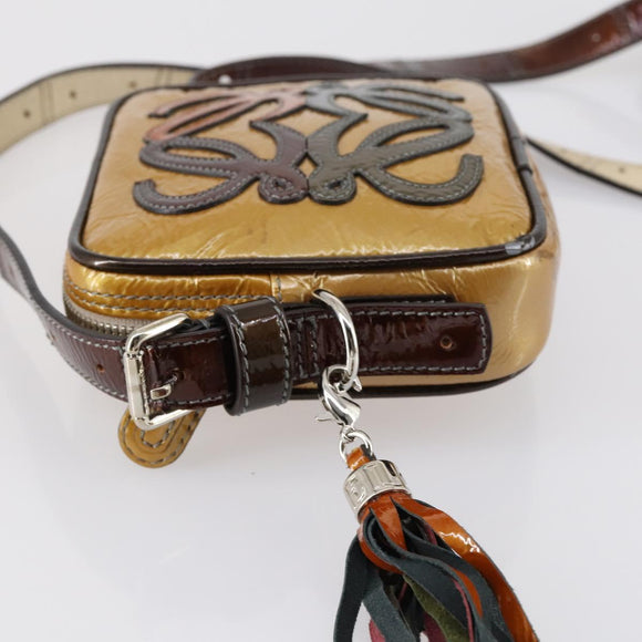 LOEWE Anagram Shoulder Bag Enamel Brown Silver Auth 142804